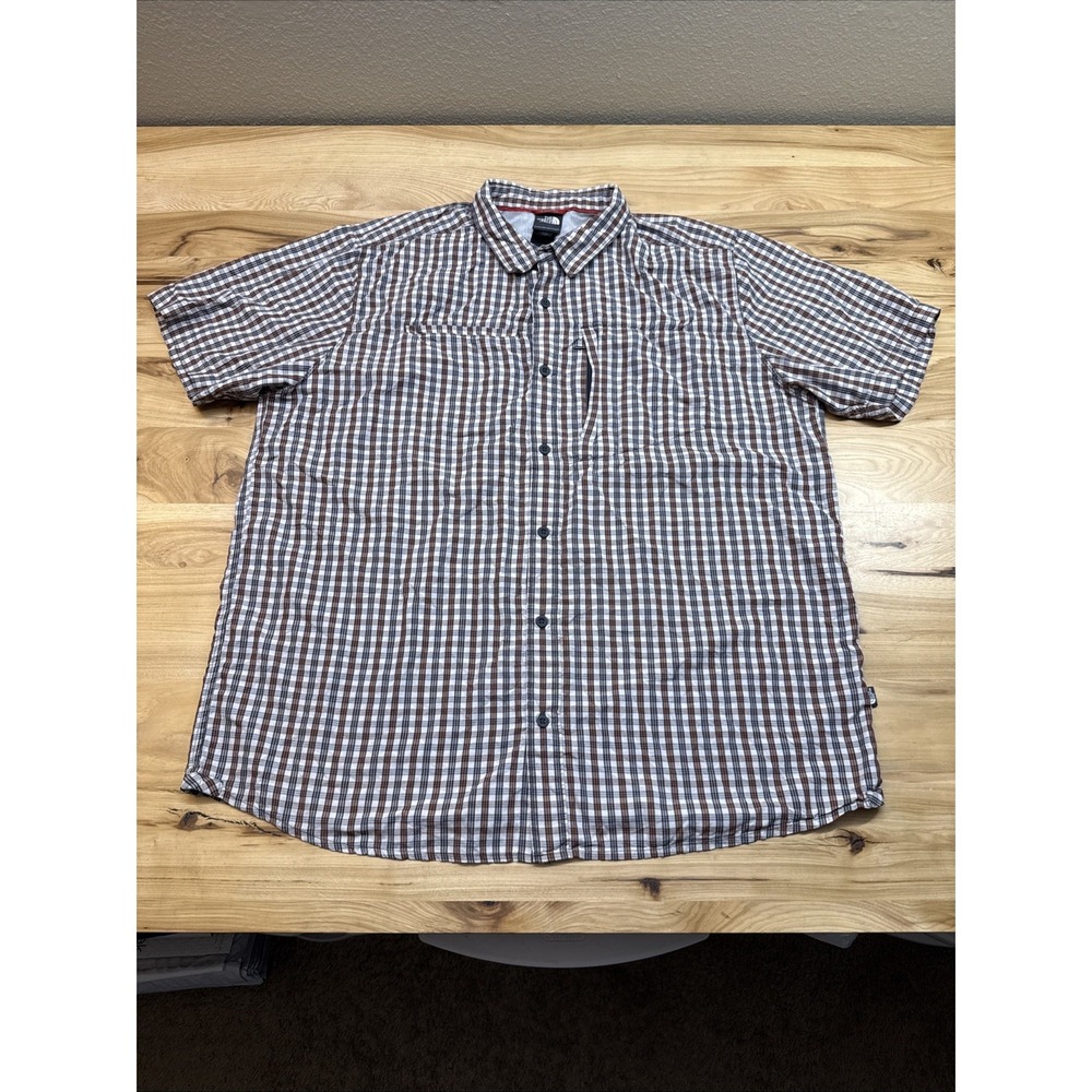 The North Face Shirt Men's 2XL Button Down Brown Orange Plaid Hike Climb Work